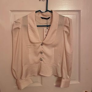 ZARA NWT White Blouse Crystal Buttons